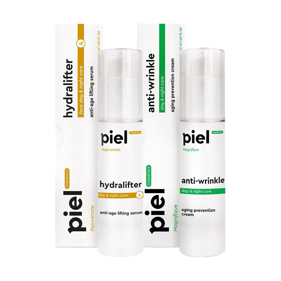 Комплекс для обличчя Piel Cosmetics Корекція перших зморщок та продовження молодості (ліфтинг-сироватка, 50 мл + крем, 50 мл)